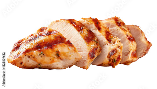 Sliced grilled chicken breast, seasoned and juicy