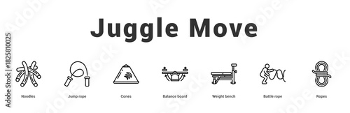 Juggle Move Modern and clean web banner illustration featuring thematic icons for visual communication