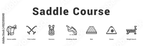 Saddle Course Modern and clean web banner illustration featuring thematic icons for visual communication