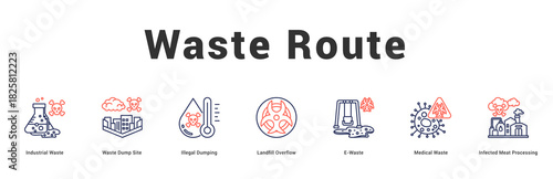 Waste Route Modern and clean web banner illustration featuring thematic icons for visual communication
