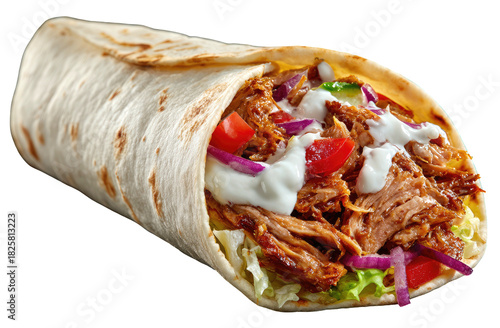 Wallpaper Mural A hearty burrito packed with shredded meat, fresh vegetables, and creamy sauce Torontodigital.ca