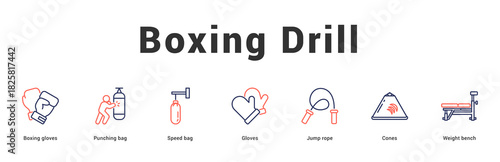 Boxing Drill Modern and clean web banner illustration featuring thematic icons for visual communication
