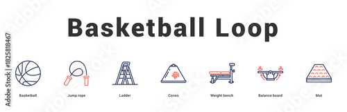 Basketball Loop Modern and clean web banner illustration featuring thematic icons for visual communication