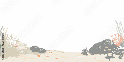 Underwater scene with coral rocks and sand vector illustration