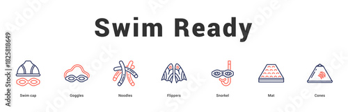 Swim Ready Modern and clean web banner illustration featuring thematic icons for visual communication