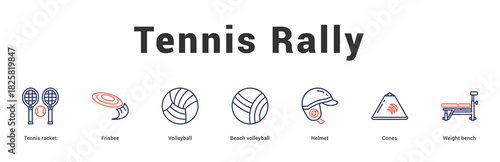 Tennis Rally Modern and clean web banner illustration featuring thematic icons for visual communication