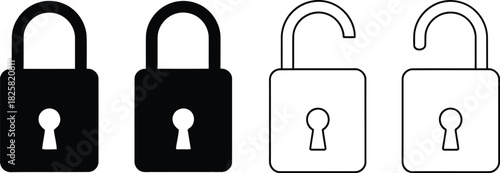 Padlock icons set showing locked and unlocked states