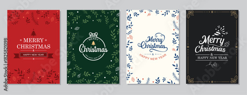 Set of merry christmas and happy new year holiday party invitation card templates.