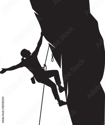 Solo climber scaling a rock face, showing strength and focus