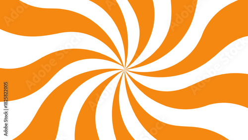 High Contrast Orange & White Sunburst Background With Wavy Radial Swirl Pattern. Flat Vector Pop Art Design for Retro Starburst Themes, Comic Books, Groovy Banners, & Summer Flyers.