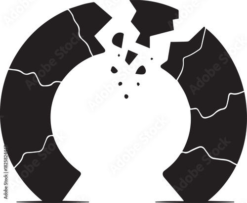 A broken circular shape graphic symbolizing collapse and destruction with a clean white background for a modern design