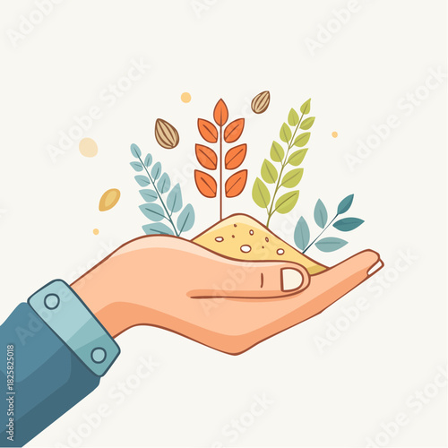 Hand Gently Holds Grains And Plants Representing Harvest And Agriculture In A Softly Lit Minimalist Style