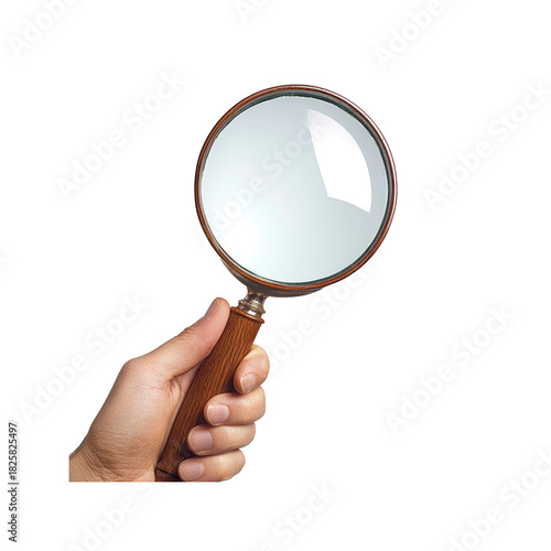 Hand holding magnifying glass
