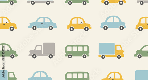 Vector Seamless Baby Boy Pattern – Hand-Drawn Cars Cute Boyish Wallpaper Background