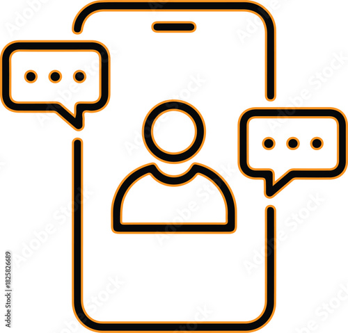 Smartphone with user icon and speech bubbles for communication