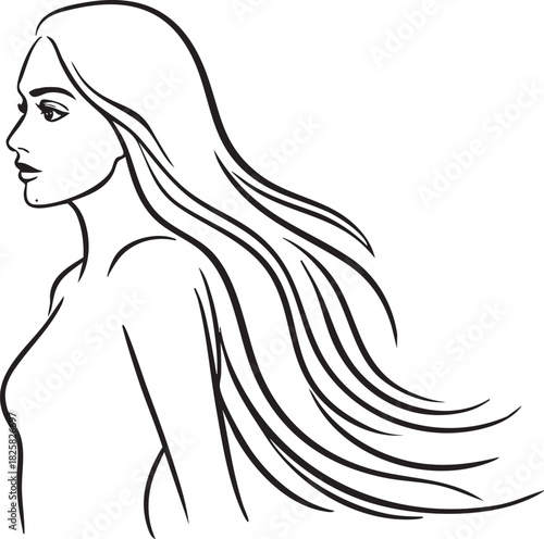Elegant profile sketch of a woman with long flowing hair