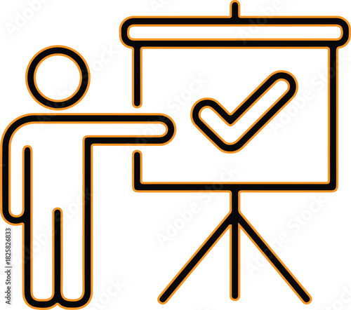 Person presenting a successful outcome on a whiteboard