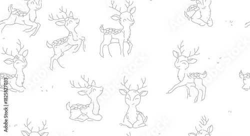 Charming Hand Drawn Deer Illustrations Seamless Pattern.