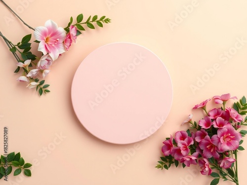 Soft pink easter egg shape surrounded by delicate spring flowers