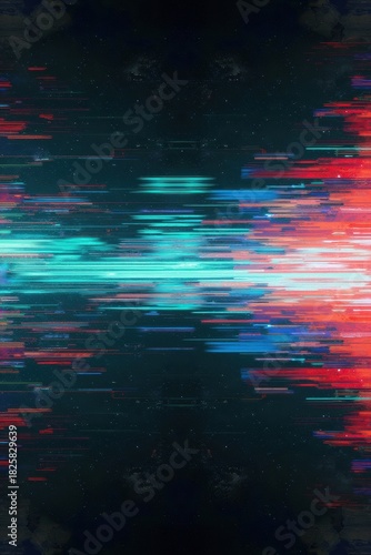 Abstract digital glitch art with vibrant neon light streaks