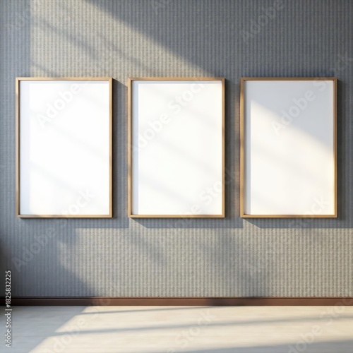 Three empty posters on a textured wall, ready for design , background, promotion