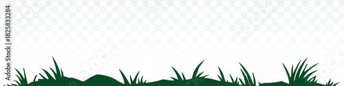 Realistic silhouette border of dense green grass on a transparent background. Natural horizontal element for spring designs, landscape overlays, ecology themes, banners, and nature graphics.