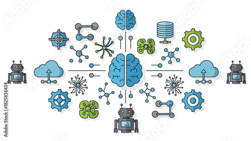 Explore the future of AI with this modern tech illustration, perfect for innovative marketing campaigns and cutting-edge technology presentations or websites