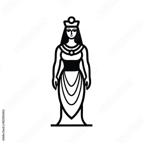 Regal Splendor Cleopatra Full Body Logo Concept Vector vector line art on white background