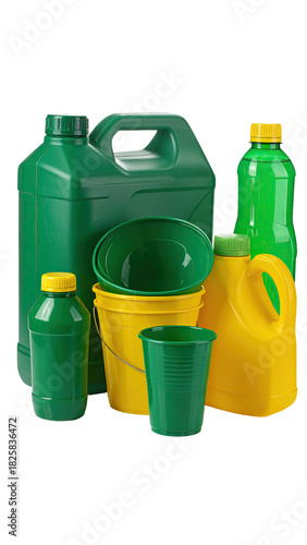 Green & yellow plastic containers grouped