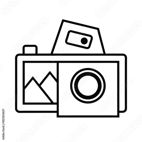 Selling Photos On Stock Solid Icon Photocamera Vector Image vector line art on white background