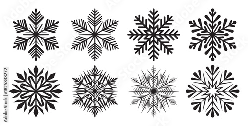 Set of snowflake icons winter season vector illustration simple flat design elements isolated on white background for graphic and web design