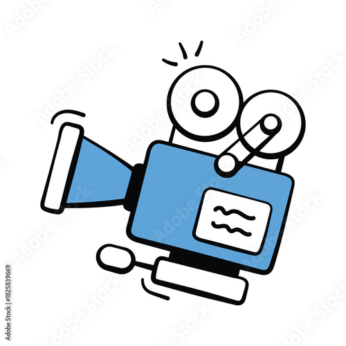 Motion movie, film and cinema camera with vector sketch