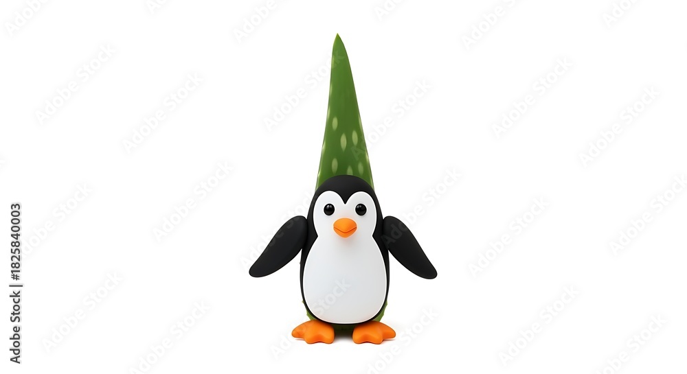 Fototapeta premium Cartoon penguin with green hat on white background