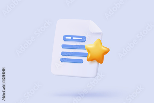 3d folder bookmark icon for favorite management media file, document on project plan organization. Mark star symbol secret on paperwork. 3d file folder icon vector render illustration