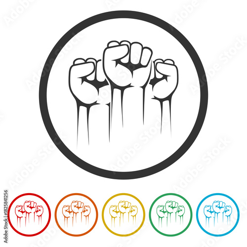 Fists icon. Set icons in color circle buttons