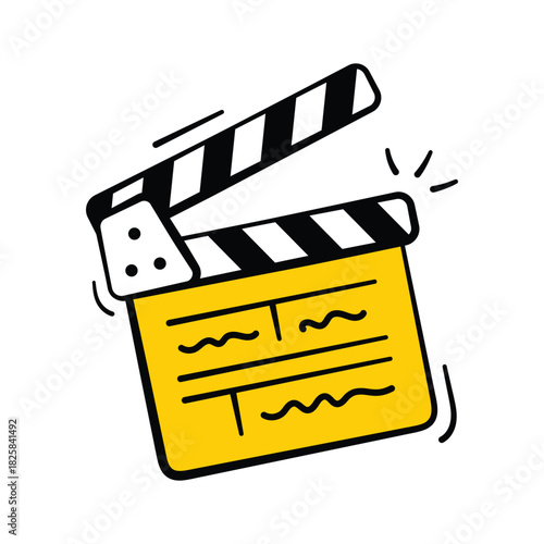 Doodle style icon of film clapper for cinema production