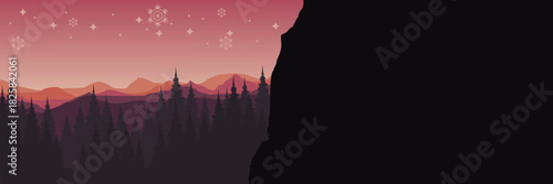 Minimalist vector illustration of a frozen wilderness scene perfect for a holiday website header.