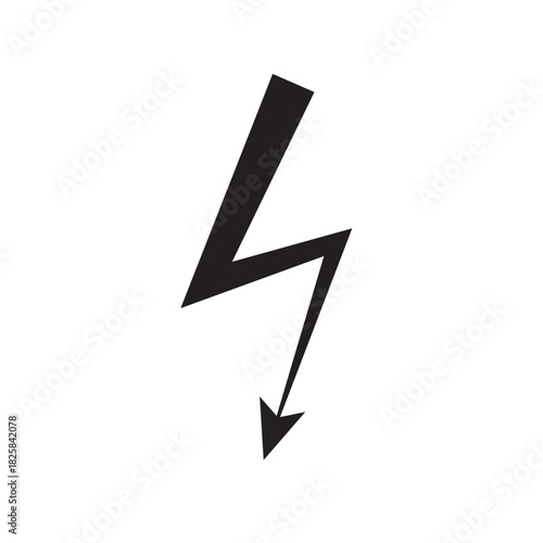 Black lightning bolt electric energy symbol silhouette. High voltage power hazard sign. Flat thunderbolt icon for electricity and speed. Isolated vector, transparent background 
