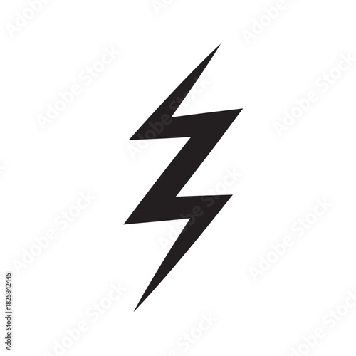 Black lightning bolt electric energy symbol silhouette. High voltage power hazard sign. Flat thunderbolt icon for electricity and speed. Isolated vector, transparent background 