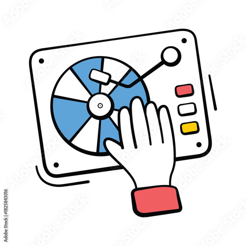 An icon of vinyl player in hand drawn style, modern vector
