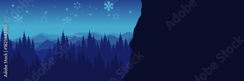 Serene winter nature background with cold blue hills and ample copy space for text.