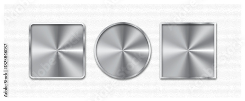 Rounded and Rectangular Steel Plaques, Vector Metal Plate with Screws and Reflections and Realistic Metal Plate Labels on Textured Background