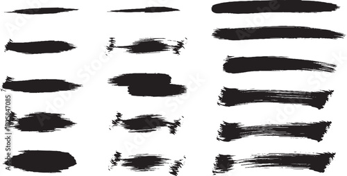 Collection of black ink brush strokes grunge vector elements for design background