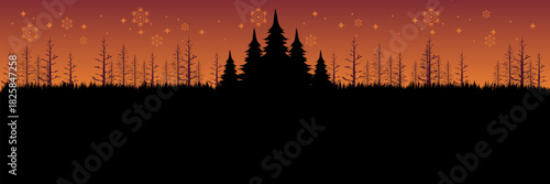 Minimalist winter landscape illustration in a unique green and teal theme for a holiday header.