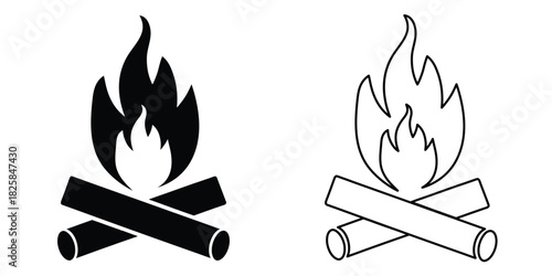 Campfire icon vector silhouette, Firewood logotype, Fireplace symbol, Bonfire vector illustration