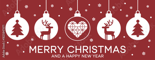 Christmas Greeting Card With Decorative Hanging Balls, Elegant Festive Ornaments Designed As Seasonal Holiday Elements For Winter Celebration Themes, Clean Modern Layout In Detailed