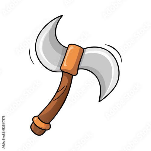 Vector illustration of an isolated axe and hammer tool with a steel blade and wood handle on a white background