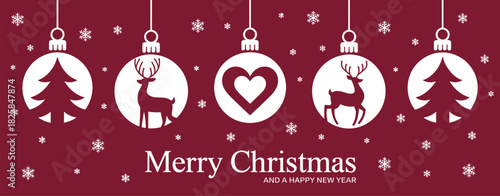 Christmas Greeting Card With Decorative Hanging Balls, Elegant Festive Ornaments Designed As Seasonal Holiday Elements For Winter Celebration Themes, Clean Modern Layout In Detailed