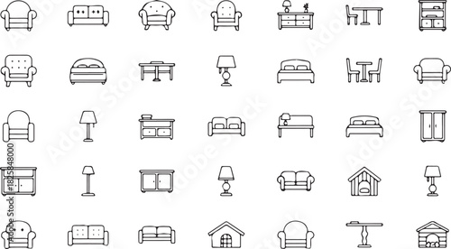 Set of furniture icons minimalist line art vector design perfect for interior design apps and website elements