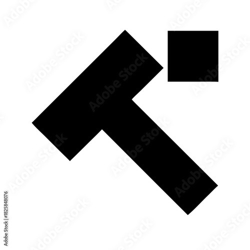 Black stylized character or symbol resembling a hammer